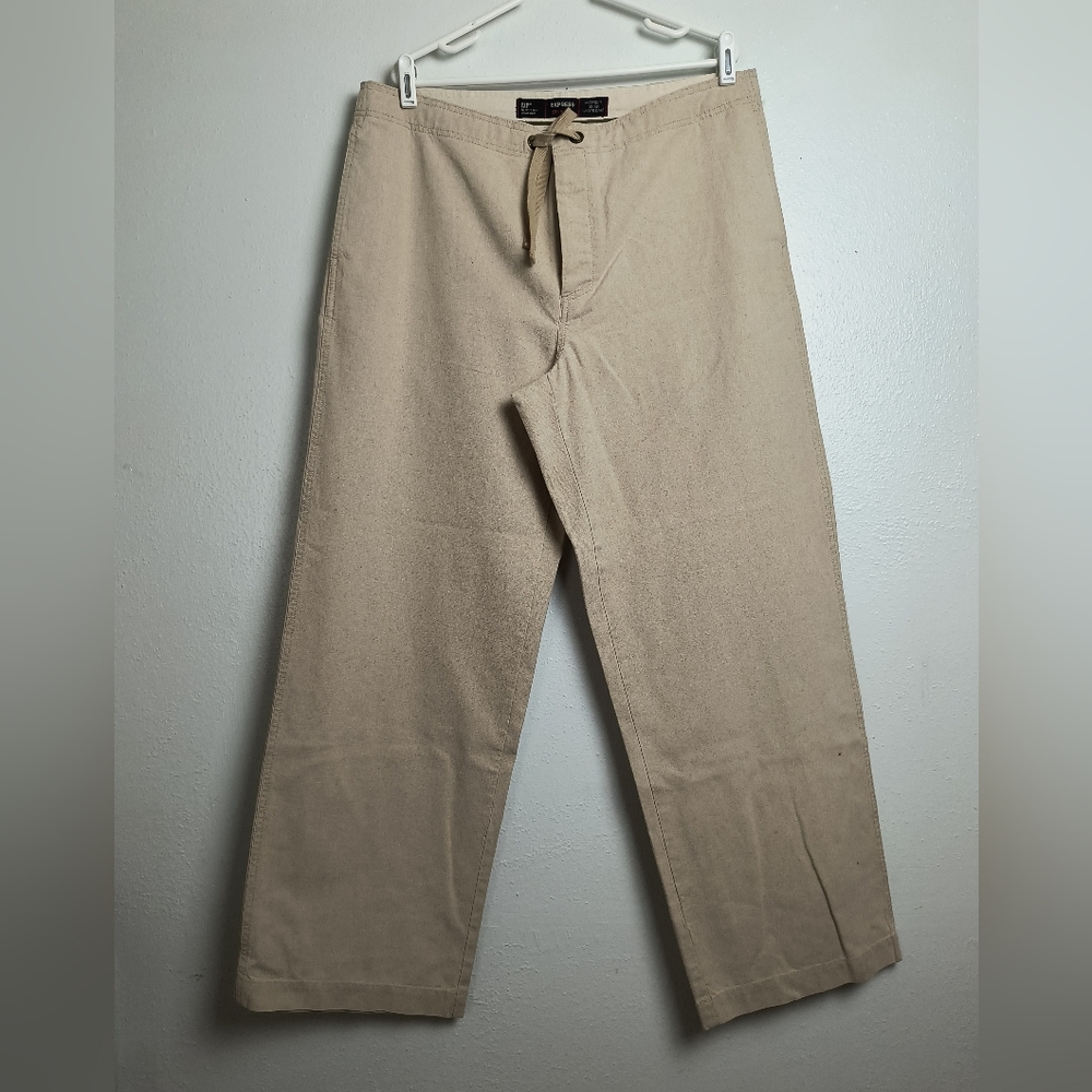 Express Linen Blend Drauntring Pant Women's Size Large L Tan
